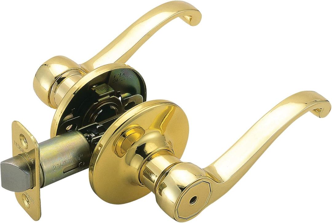 Design House Scroll Privacy Bedroom and Bathroom Door Lever, Polished Brass, 4.63 in x 1.88 in x 2.625 in, 783043