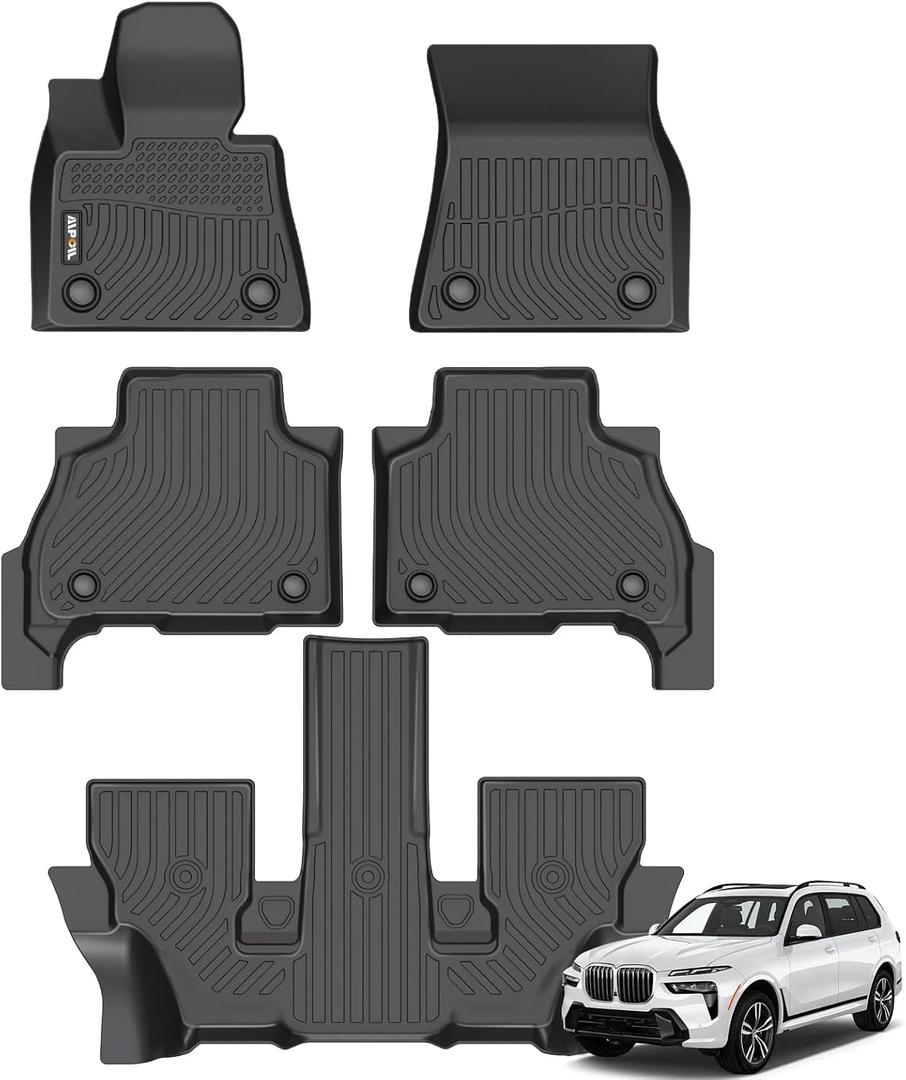 AIPOIL Floor Mats for 2019-2025 BMW X7 40i, M50i, M60i (Only Fits 6 Seats) All Weather Protection TPE Anti-Slip Automotive Full Set Custom Car Mats Accessories - Black