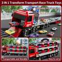 Carrier Truck Race Track Toddlers Toys, Toy Truck Transport Car with 12 Die-Cast Toy Cars, Truck Car Kids Toys Xmas Birthday Gifts for Age 3 4 5 6 7 8 Years Old Boys Girls (Red)