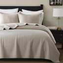 WDCOZY 100% Cotton Queen Size Quilt Set - Beige Box Pick Stitch Soft Lightweight Bedspread, Textured Like Linen, Farmhouse Country Rustic Coverlet, Shabby Chic Gauze Bedding, 3 Pieces (Full/Queen (90"x96"))