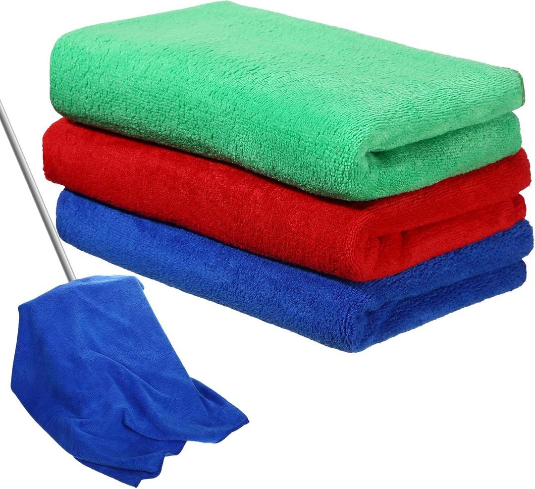 Newwiee 3 Pcs Extra Large Microfiber Cleaning Cloth 30" x 20" Washable Reusable Microfiber Towel Streak Free Lint Free Cloth for Cleaning Home Glass Office Window Bathrooms (Red,Blue,Green)