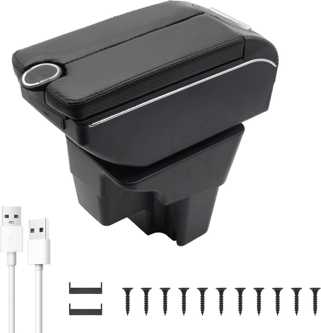 Car Armrest Box for KIA Rio 2018-2023 Auto Accessories Center Console Car Arm Rest Organizer Storage Box with Cup Holder and 7USB Ports (Black Thread)