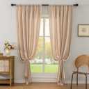 F-CHU Boho Linen Curtains 96 Inches Long 2 Panels Super Soft Light Filtering Country Rustic Semi Sheer Farmhouse Curtain Rod Pocket Beige Curtains 52x96