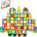 EchoPlan Magnetic Tiles, 130PCS Magnetic Blocks with 2 Cars, Magnet Tiles 3D Clear Building Blocks Set, STEM Sensory Educational Toys Gift for Toddlers Kids Boys 3 4 5 6 7 8 9+ Year Old