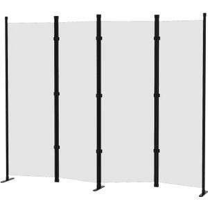 Room Divider 4-Panel Privacy Screen with 3 Support Foot, Portable Screen Steel Frame with Hook & Loop for Home, Office, Classroom, Studio, Meeting (White)