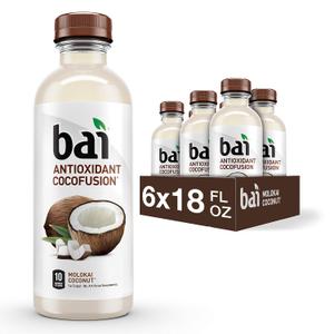 Bai Coconut Flavored Water, Molokai Coconut, Antioxidant Infused Drinks, 18 Fl. Oz. (Pack of 6), BBD: JUN 30/2026