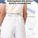 PATPAT Girls Ripped Jean Shorts, Y2K Vintage Mid Waist Straight Leg Denim Shorts with Elastic Waistband & Frayed Hem (White)10-12Y