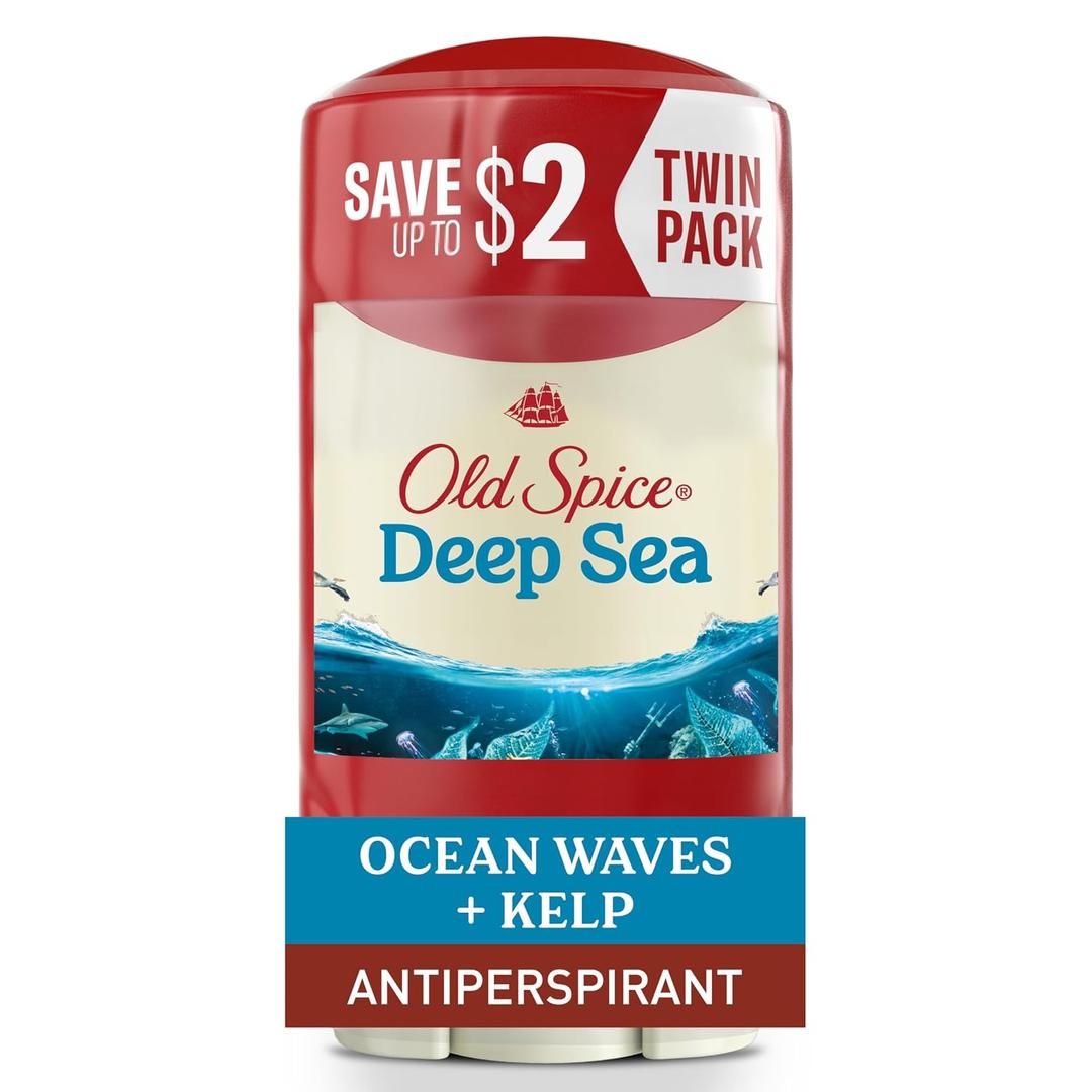 Old Spice Dry Feel Antiperspirant Deodorant for Men, 24/7 Freshness, 24/7 Sweat & Odor Protection, Gentle on Skin with Skin Conditioners, Deep Sea with Ocean Waves + Kelp Scent, 2.6 oz (Pack of 2)
