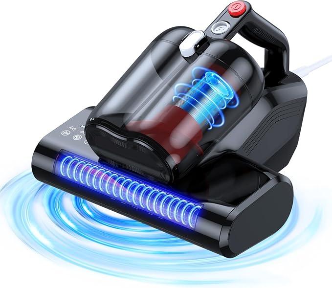 Mattress Vacuum Cleaner, 16Kpa 600W Bed Vacuum Cleaner with 253.7nm UV-C Light & 40000 RPM/Min Brushroll Rotation & Heating Tech, Widened Suction Port, Corded