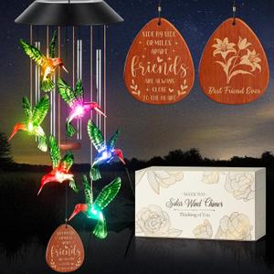 Best Friends Birthday for Women Unique, Valentines Day Friends Gifts for Female Long Distance Friendship Gifts Idea for Women Her BFF Bestie Sister Gifts - Hummingbird Solar Wind Chimes for Outside