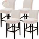 Turquoize Bar Stool Covers 4 Pack Bar Stool Covers with Backs Barstool Covers Velvet Bar Stool Seat Covers Slipcover Pub Counter Stool High Back Chair Covers, Thick Soft Modern Style, Ivory, 4