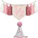 Pink Half Birthday High Chair Banner with Cone Hat Pink White 1/2 Birthday Girl Baby Shower Wall Hangings Decorations