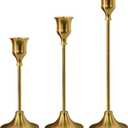 Brass Gold Candlestick Holders Taper Candle Holders, Set of 3 Vintage Candle Sticks Holder Decor Used as Fireplace Mantel or Table Centerpieces for Wedding, Dinning, Party