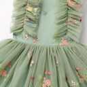 Girls Birthday Party Dress Ruffle Sleeve Sequin Dots Floral Tulle Princess Wedding Pageant Formal Bance Gown (Green,130)