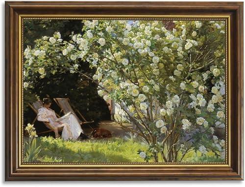 Eliko Framed Vintage Canvas Wall Art Vintage Rose Garden Art Print, Vintage Wall Art Decor for Living Room Nature Landscape for Bathroom Bedroom Living Room - 12"x16" Vintage Brown Framed