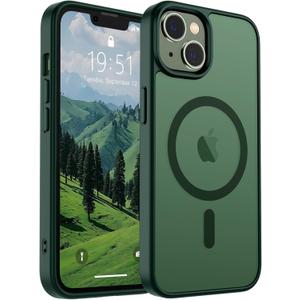 SUPFINE Magnetic for iPhone 14 Case & iPhone 13 Case (Compatible with MagSafe)(Military Grade Drop Protection) Slim Translucent Matte Shockproof Phone Cover,Forest Green