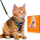 Halypet Cat Harness and Leash Set [MAX Safety 4th-Gen Upgrade] Escape Proof Adjustable Cat Leash Comfortable Soft Vest Easy to Wear Kitten Harness with Reflective Strip for Cats Walking, M Black
