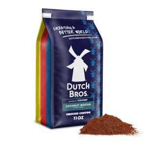 2 x Dutch Bros Coconut Mocha Ground Flavored Coffee, Bagged 11oz | 100% Arabica coffee beans, Toasted coconut and chocolate flavors, Brews in drip, French press, or moka pot (EXP 08/04/27)