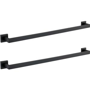 LANC Black 32-Inch Towel Bar, 2 Pack Bathroom Kitchen Single Towel Rack, 2-Pack Matte Black Bath Towel Holder Wall Mount Square Towel Hanger Towel Rod Total Length 33.5" Towel Rail,A8804-8MB