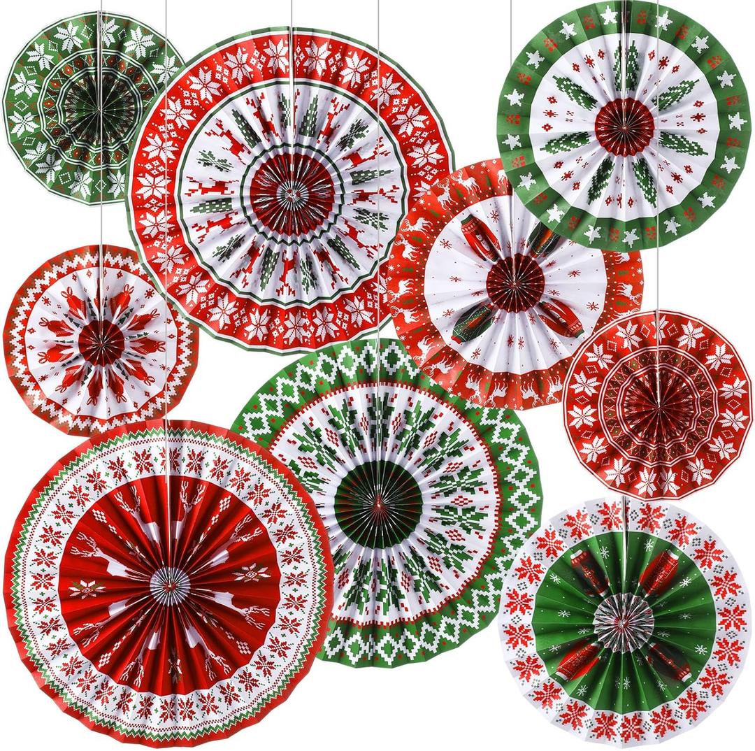 Outus 9 Pcs Ugly Sweater Christmas Hanging Decorations Ugly Sweater Paper Fans Xmas Hanging Paper Fans Candy Cane Ceiling Wall Decor for Christmas Party Classroom Birthday Party Decoration