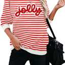 ASTANFY Jolly Sweatshirt Christmas Sequins Sweatshirts Women Glitter Patch Crewneck Sweater Xmas Long Sleeve Pullover (Red Stripe)