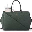 LOVEVOOK Laptop Tote Bag for Women with Large Cup Holder, 15.6 Inch PU Leather Work Bag Teacher Tote Bag, Waterproof Computer Bags Business Office Briefcase Handbag (Dark Green)