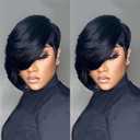 VRZ Pixie Cut Wigs for Black Women Side Part Chic Elegent Short Layered Pixie Cut Human Hair Wig With Bangs Full Machine Made wigs Human Hair Glueless Wear and Go
