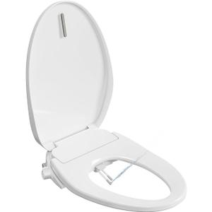 Electric Bidet Toilet Seat Elongated Slow Close Heated Toilet Seat with Bidet Warm Water Smart Self Dual Cleaning Nozzle Night Light E300
