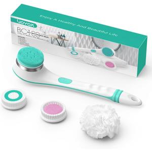 VOYOR Electric Silicone Body Scrubber, Back Scrubber for Shower, Waterproof Long Handle Body Brush, Rechargeable Power Bath Brush for Cleansing, Exfoliating, Massaging Skin BC100 (Blue)