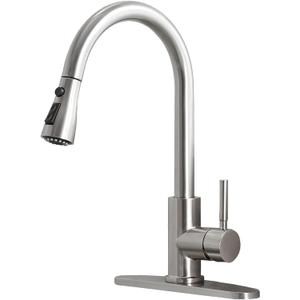 Kitchen Faucets with Pull Down Sprayer, Brushed Nickel High Arc RV Laundry Bar Commercial Sink Faucet, 1 or 3 Hole Stainless Steel Single Handle Faucets for Kitchen Sink with Deck Plate