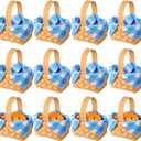 Geelin 12 Pcs Mini Flower Girl Basket Mini Woven Baskets with Handles 20 Sheets Paper Napkins Wood Chip Flower Fruit Picnic Holder Chip Bucket for Wedding Party Gifts Baby Shower Birthday Decoration (3 x 3 x 2 Inches, Blue)