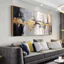 Abstract Wall Art Black and White Modern Artwork Golden Yellow Line Art Canvas Painting Wall Decor for Living Room Bedroom Dining Room Home Office Decor 20"x40" with Framed