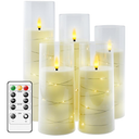 kakoya Flameless LED Candles with Timer 5 Pc Flickering Flameless Candles for Romantic Ambiance and Home Decoration Stable Acrylic Shell,with Embedded Star String，Battery Operated Candles（White）