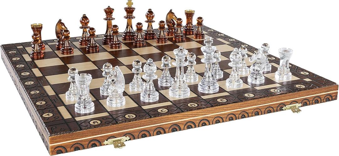 Chess and games shop Muba Amber 6EF Handmade Wooden Chess Set 21 Inch Board with Chessmen- Storage Box to Store All The Pieces