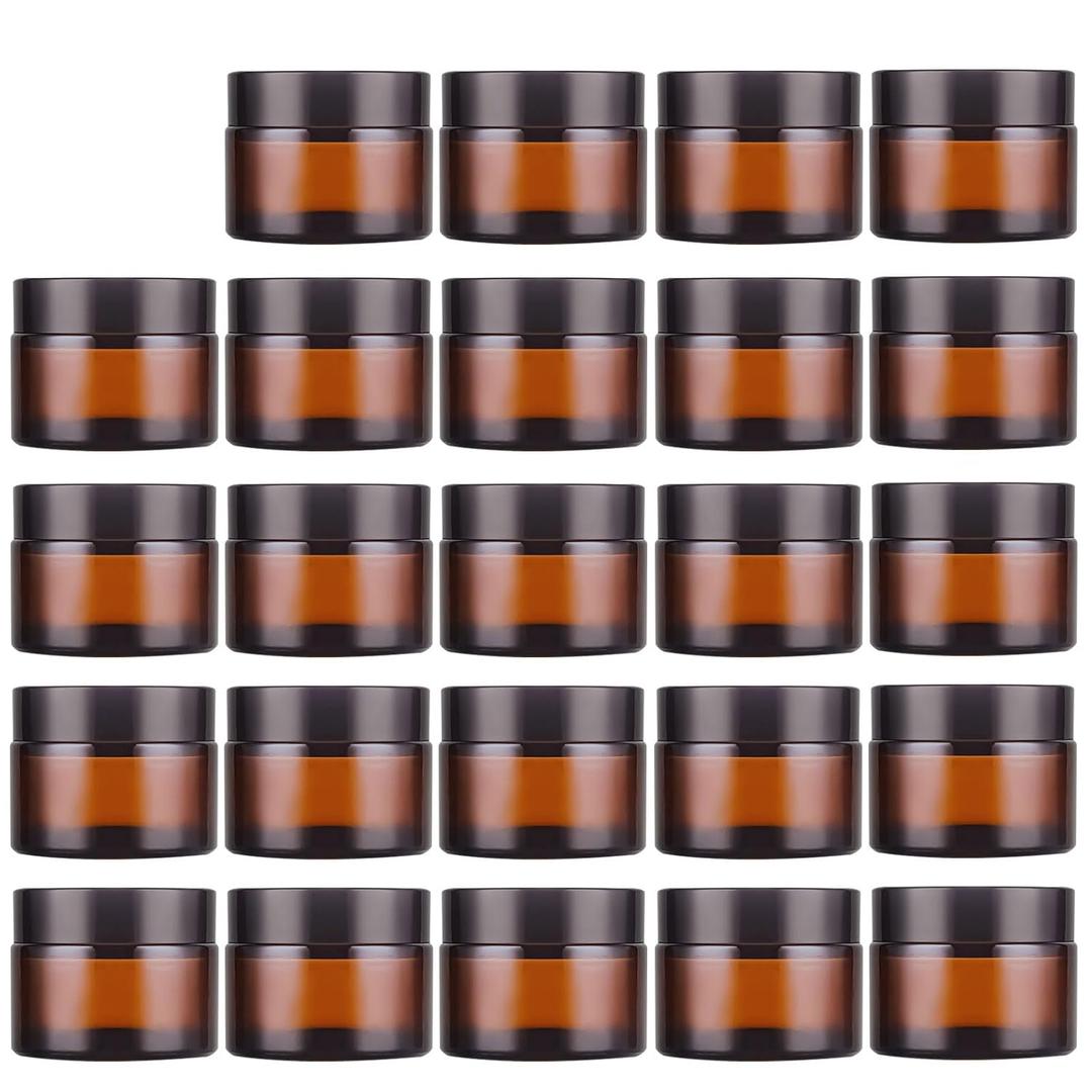 Lil Ray 1 oz Round Amber Glass Jar with Inner Liners and Gold Lid (24pack)