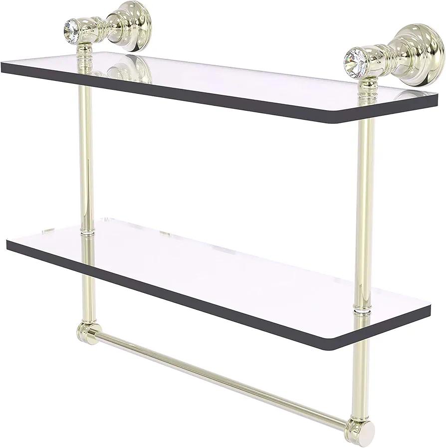 Allied Brass CC-2-TB-16 Carolina Crystal Collection 16 Inch Double Towel Bar Glass Shelf, Polished Nickel