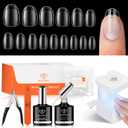 modelones X Nail Gel Kit Short Oval Round, Upgrade 510Pcs Fake Nails 15Sizes, 9-in-One Glue Prep Dehydrator & Mini U V Light Clipper, Pre-shaped Half Matte Press on Oval Tips for Extension DIY Salon