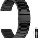 Fullmosa Watch Band, Quick Release Stainless Steel Replacement for Men Women, Metal Chain Watch Strap Width Black, 22mm