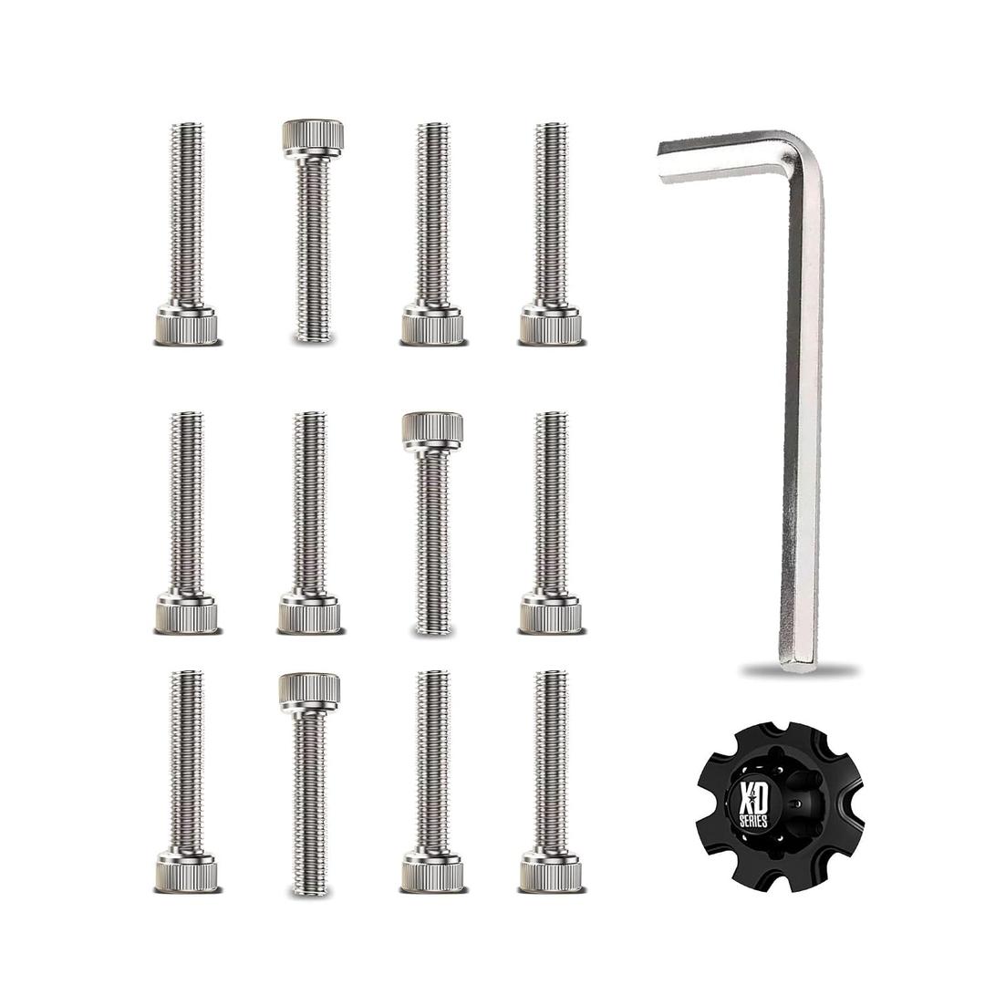 12-Pack Fuel Wheel Center Cap Screws with Adapter Tool for XD Series Replacement Screws 1079L145,1079L170,1079L121,1079L140(Including Spare gaskets)