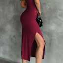 Womens' Sexy Summer One Shoulder Bodycon Long Stretchy Skin Tight Side Slit Date Night Dresses Burgundy (XS)