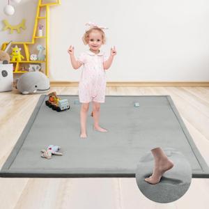 ACOMOPACK Baby Floor Play Mat,1.3" Thick Memory Foam Baby Crawling Mat,Coral Velvet Playmats for Tummy Time,Non-Slip Nursery Rug for Toddlers,Infants, Kids(39"59"1.3",Light Gray)
