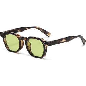 AIEYEZO Retro Sunglasses for Womens Mens Square Thick Framed Shades Trendy Vintage Sun Glasses (Green Tortoise/Green)