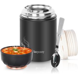 lazycozy Thermos Food Containers for Hot Food, 17 oz, Soup Thermos with Foldable Spoon, Stainless Steel Vacuum Portable Insulated Food Jar, Leak-Proof, Keep Warm/Cold for 12 Hours, for Travel, Work