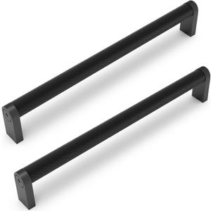 10 Pack Matte Black Cabinet Pulls knurled 7-1/2 Inch Hole Centers Kitchen Cabinet Handles Black Drawer Pulls Cabinet Hardware