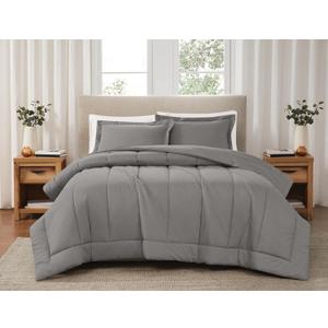 Brooklyn Loom Solid Cotton Percale Grey Full/Queen 3 Piece Comforter Set, Solid Color Themed, Oeko-TEX Certified Confidence