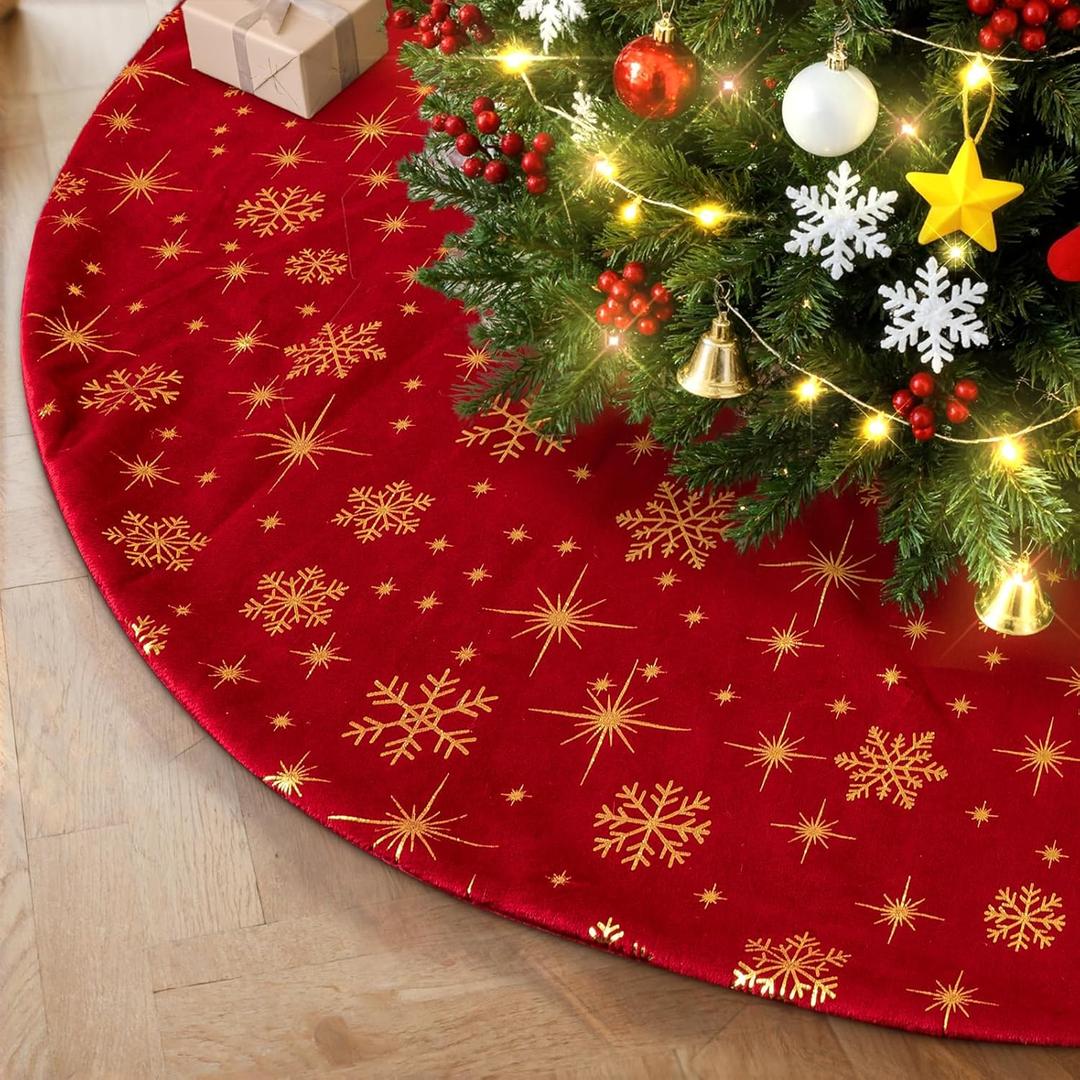Lanpn Christmas Tree Skirt 24 inch, Velvet Xmas Tree Skirt with Snowflake Winter Christmas Tree Mat for Small Mini Pencil Slim Artificial Trees Winter Home Party Indoor Xmas Decor (Red, 60cm)