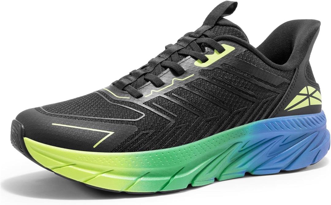 Men's Slip On Walking Shoes Running Comfortable Tennis Breathable Non Slip Athletic Gym Workout Cross Training Fashion Sneakers (10.5, Black/Green)