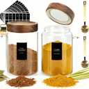 Airtight Glass Storage Jar with Lids Spoons Labels Coffee Ground Canister Sugar Container for Coffee Beans Nut Pasta Sugar Candy Spice Rice Loose Tea(900ml/30oz-2Pack)