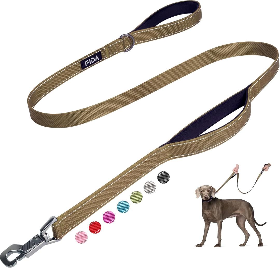 Fida 5 FT Heavy Duty Dog Leash with 2 Comfortable Padded Handles, Traffic Handle & Advanced Easy Snap Hook, Reflective Walking Lead for Large, Medium & Small Breed Dogs, Brown (5 Feet (Pack of 1))