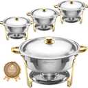 Chafing Dishes for Buffet 4 Pack, 6QT Round Chafing Dishes for Buffet [Elegant Gold and Silver Colors] Stainless Steel Chafing Dish Buffet Set for Any Party